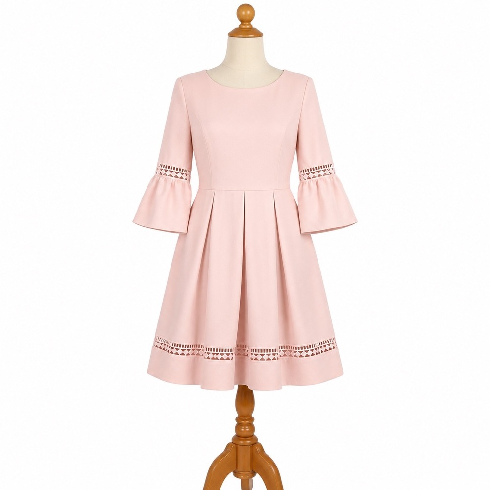 Eliza J Pink Bell Sleeve Fit Flare Dress Lattice Cutout 8P EJ8M1154